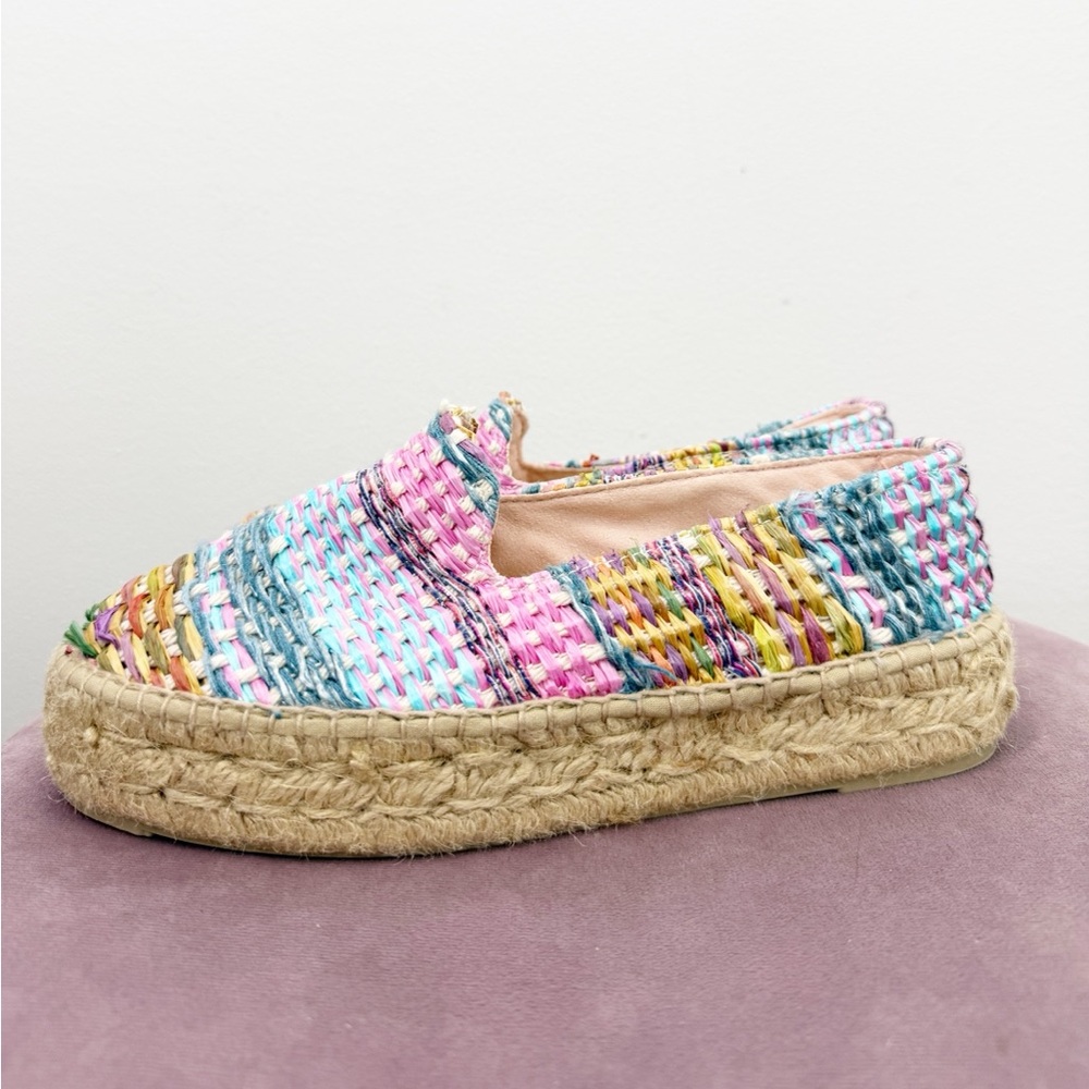 Manebi Woven Acapulco Raffia Jute Platform Multicolor Espadrilles Size 37 - Picture 2 of 9